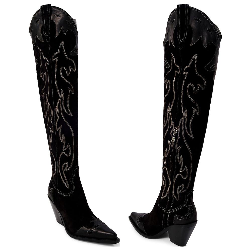 Free People Wild West Thigh High Boots Western Cowboy Boots Suede Boho Fall 7.5